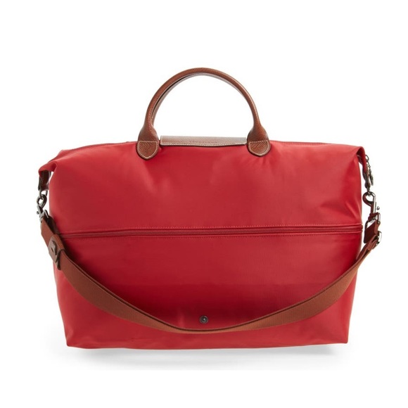 Longchamp Le Pliage Original Expandable Tote Travel Bag NWT Red Leather - Picture 7 of 16